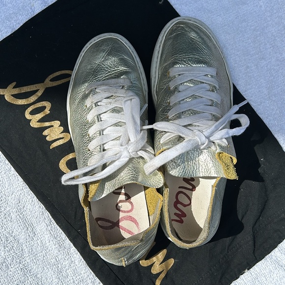 SAM EDELMAN POPPY LACE-UP SNEAKER SILVER - Picture 3 of 5